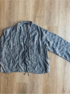 Massimo Dutti Gray Tie-Front Linen Blend top